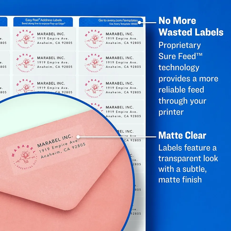 Avery Easy Peel Laser Address Labels, 1-1/3" x 4", Clear, 700 Labels/Box (5662)