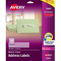 Avery Easy Peel Laser Address Labels, 1" x 4", Clear, 200 Labels/Pack (15661)