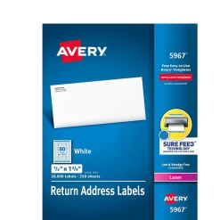 Avery Easy Peel Laser Return Address Labels, 1/2" x 1-3/4", White, 20,000 Labels/Box (5967)