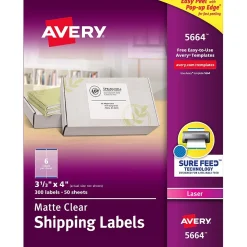 Avery Easy Peel Laser Shipping Labels, 3-1/3" x 4", Clear, 300 Labels/Box (5664)