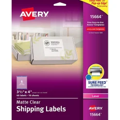 Avery Easy Peel Laser Shipping Labels, 3-1/3" x 4", Clear, 60 Labels/Pack (15664)