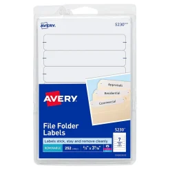 Avery Easy Peel Laser/Inkjet File Folder Labels, 2/3" x 3-7/16", White, 252 Labels/Pack (5230)
