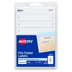 Avery Easy Peel Laser/Inkjet File Folder Labels, 2/3" x 3-7/16", White, 252 Labels/Pack (5202)