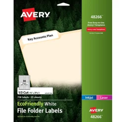 Avery EcoFriendly Laser/Inkjet File Folder Labels, 2/3" x 3-7/16", White, 750 Labels/Box (48266)