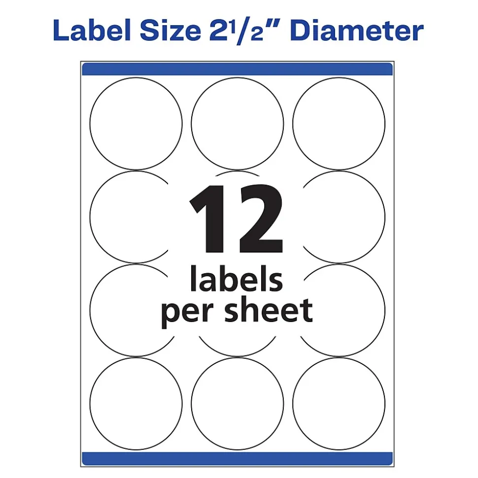 Avery High Visibility Laser Shipping Labels, 2.5"Dia., White, 300/Pack (5294)