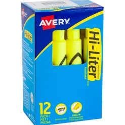 Avery Hi-Liter Desk Style Highlighters, Chisel Tip, Yellow, Dozen (24000)