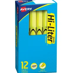 Avery Hi-Liter Pen-Style Stick Highlighters, Chisel Tip, Yellow, Dozen (23591)