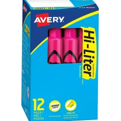 Avery Hi-Liter Tank Highlighters, Chisel, Pink, Dozen (24010)
