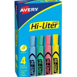 Avery Hi-Liter Tank Highlighter, Chisel Tip, Assorted, 4/Pack (17752)