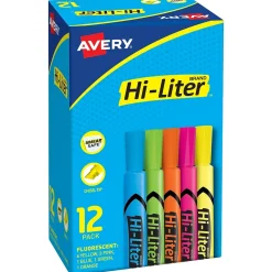 Avery HI-LITER The Original Tank Highlighters, Chisel, Assorted Fluorescent, 12/Set (98034)