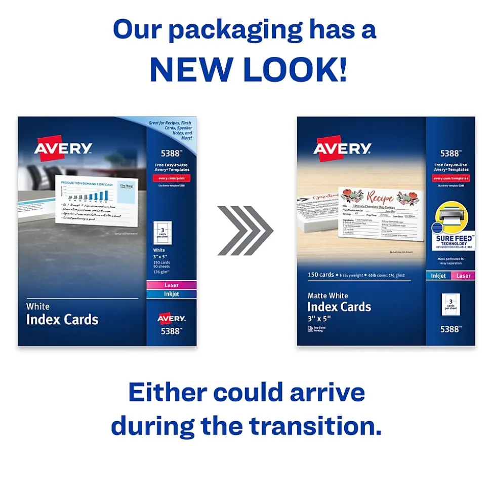 Avery Index Cards, 3" x 5", Matte White, Laser/Inkjet, 150/Pack (05388)
