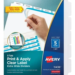 Avery Index Maker Extra-Wide Paper Dividers with Print & Apply Label Sheets, 5 Tabs, White (11438)
