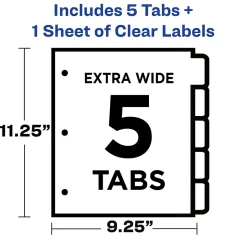 Avery Index Maker Extra-Wide Paper Dividers with Print & Apply Label Sheets, 5 Tabs, White (11438)