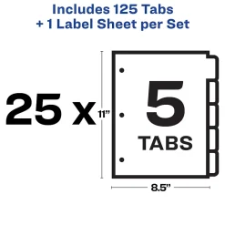 Avery Index Maker Paper Dividers with Print & Apply Label Sheets, 5 Tabs, Multicolor, 25 Sets/Pack (11423)