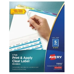 Avery Index Maker Paper Dividers with Print & Apply Label Sheets, 5 Tabs, Pastel, 25 Sets/Pack (11992)