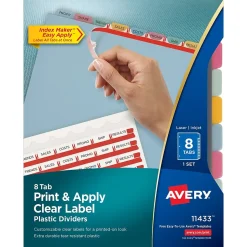 Avery Index Maker Print & Apply Label Dividers, 8-Tab, Translucent Assorted, Set (11433)