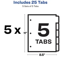 Avery Index Maker Print & Apply Label Paper Dividers for Copiers, 5 Tabs, White, 5 Sets/Pack (11421)