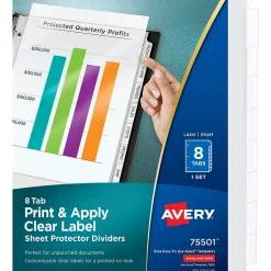 Avery Index Maker Sheet Protector Dividers with Print & Apply Label Sheets, 8 Tabs, Clear (75501)