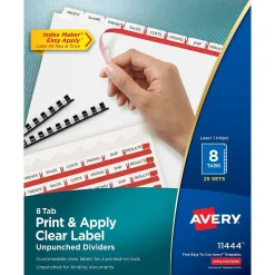 Avery Index Maker Unpunched Paper Dividers with Print & Apply Label Sheets, 8 Tabs, White, 25 Sets/Pack (11444)