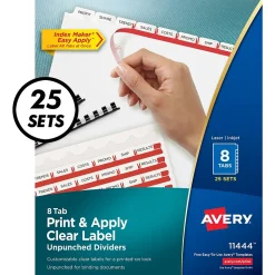 Avery Index Maker Unpunched Paper Dividers with Print & Apply Label Sheets, 8 Tabs, White, 25 Sets/Pack (11444)