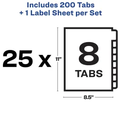 Avery Index Maker Unpunched Paper Dividers with Print & Apply Label Sheets, 8 Tabs, White, 25 Sets/Pack (11444)