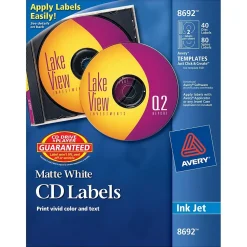 Avery Inkjet Media Labels, White Matte, 40 Disc and 80 Spine Labels/Pack (8692)