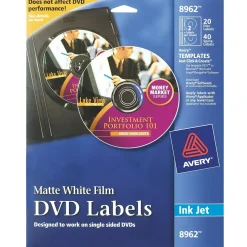 Avery Inkjet Media Labels, White Matte, 20 Disc and 40 Spine Labels/Pack (8962)