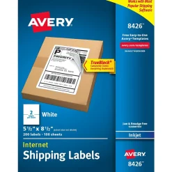 Avery Inkjet Shipping Labels, 5-1/2" x 8-1/2", White, 200 Labels/Box (8426)