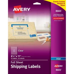 Avery Inkjet Shipping Labels, 8 1/2" x 11", Matte Clear, 25 Labels/Pack (8665)