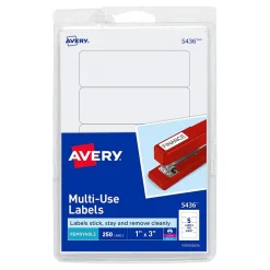 Avery Laser/Inkjet Multipurpose Labels, 1" x 3", White, 250 Labels/Pack (5436)