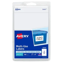 Avery Laser/Inkjet Multipurpose Labels, 2" x 4", White, 100 Labels/Pack (5444)