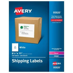 Avery Laser/Inkjet Shipping Labels, 8-1/2" x 11", White, 250 Labels/Box (95920)