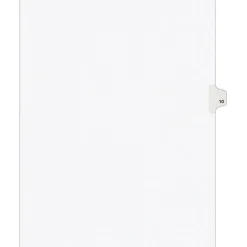 Avery Legal Pre-Printed Paper Dividers, Side Tab #10, White, Avery Style, Letter Size, 25/Pack (11920)
