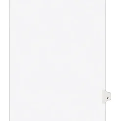 Avery Legal Pre-Printed Paper Dividers, Side Tab #21, White, Avery Style, Letter Size, 25/Pack (01021)