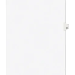 Avery Legal Pre-Printed Paper Dividers, Side Tab #34, White, Avery Style, Letter Size, 25/Pack (01034)