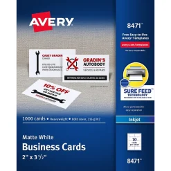 Avery Microperforated Business Cards, 2" x 3 1/2", Matte White, 1000 Per Pack (8471)