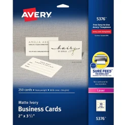 Avery Microperforated Business Cards, 2" x 3 1/2", Matte Ivory, 250 Per Pack (5376)