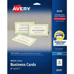 Avery Microperforated Business Cards, 2" x 3 1/2", Matte Ivory, 250 Per Pack (8376)