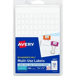 Avery Multipurpose Labels, 5/16" x 1/2", White, Non-Printable, 1100 Labels/Pack (5412)