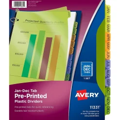 Avery Plastic Pre-Printed Monthly Plastic Divider, Jan-Dec Tabs, Multicolor, 1 Set (11331)
