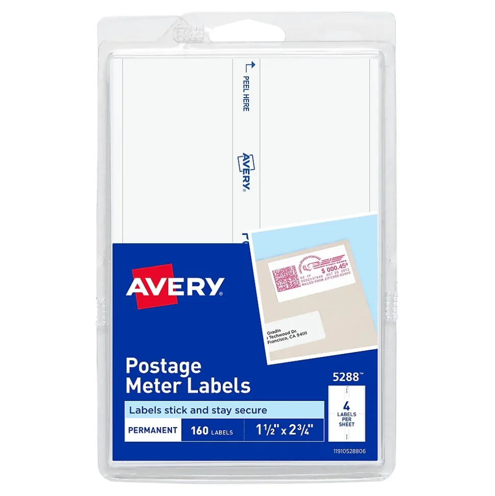 Avery Postage Meter Labels for Pitney Bowes Postage Machines, 1-1/2" x 2-3/4", White, 160 Labels/Pack (5288)