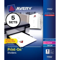 Avery Print-On Paper Dividers, 8 Tabs, White, 5 Sets/Pack (11552)