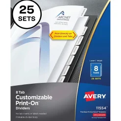 Avery Print-On Paper Dividers, 8 Tabs, White, 25 Sets/Pack (11554)