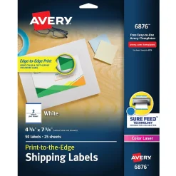 Avery Print-to-the-Edge Color Laser Shipping Labels, 4-3/4" x 7-3/4", White, 50 Labels/Pack (6876)