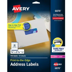 Avery Print-to-the-Edge Laser Address Labels, 3/4" x 2-1/4", White, 750 Labels/Pack (6870)