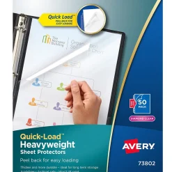 Avery Quick Load Heavyweight Sheet Protectors, 8-1/2" x 11", Diamond Clear, Acid-Free, 50/Box (73802)
