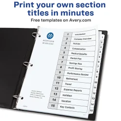 Avery Ready Index Customizable Table Of Contents Preprinted Paper Dividers, 15-Tab, White, 3 Sets/Pack (11079)