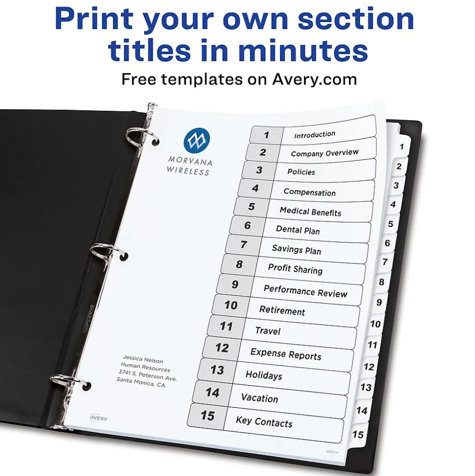 Avery Ready Index Customizable Table Of Contents Preprinted Paper Dividers, 15-Tab, White, 3 Sets/Pack (11079)