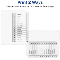 Avery Ready Index Customizable Table Of Contents Preprinted Paper Dividers, 15-Tab, White, 3 Sets/Pack (11079)