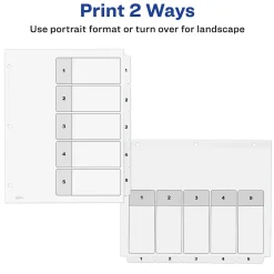 Avery Ready Index Table of Contents Paper Dividers, 1-5 Tabs, White, 6 Sets/Pack (11821)